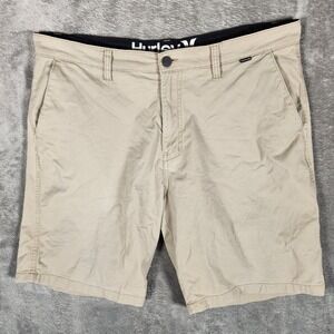 Hurley Chino Shorts Mens 36 Tan Excellent Stretch Flat Front Casual